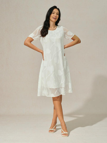 Robe trapèze en mousseline transparente à fleurs, longueur genou