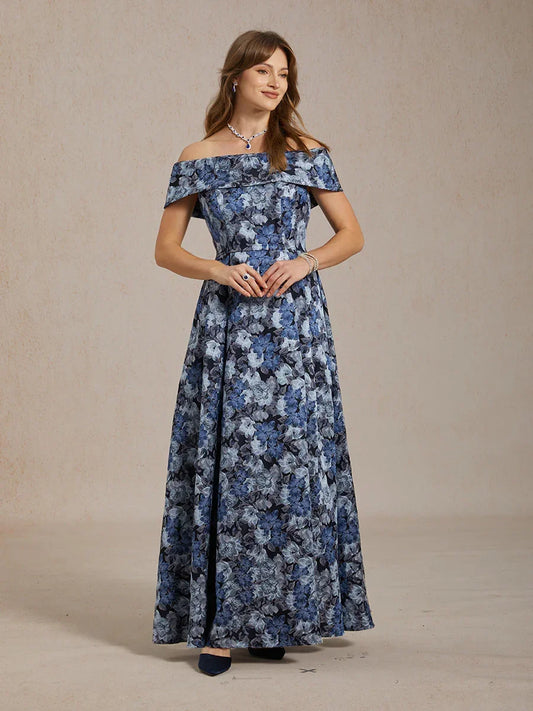 Off the Shoulder Metallic Floral Jacquard Ballgown