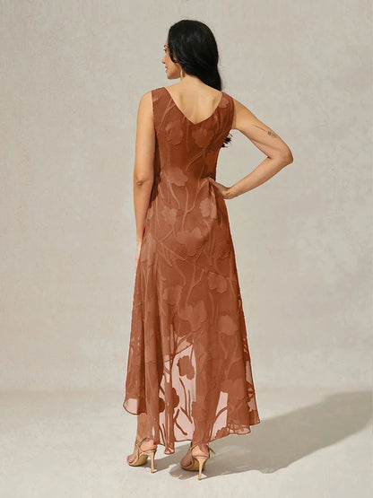 Floral Chiffon Evening Gown with Asymmetrical Hem