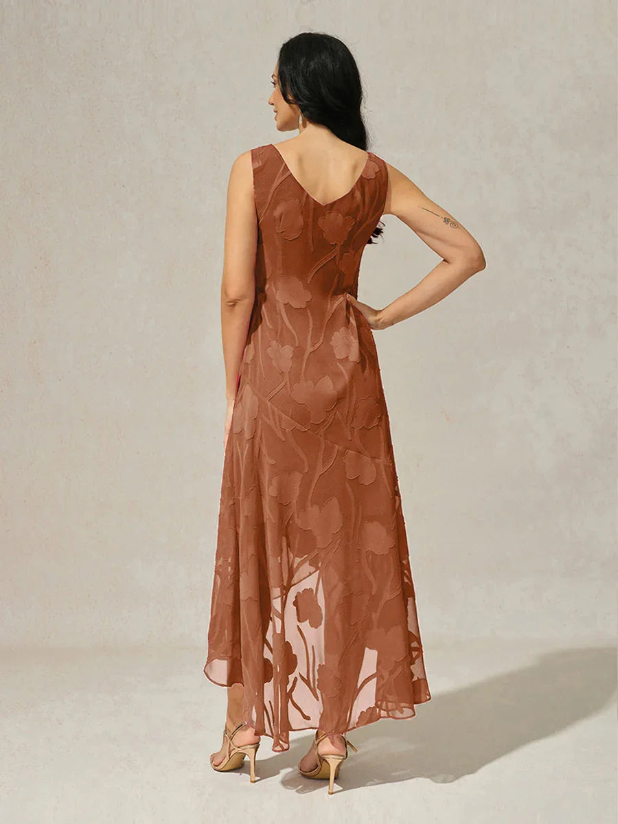 Floral Chiffon Evening Gown with Asymmetrical Hem