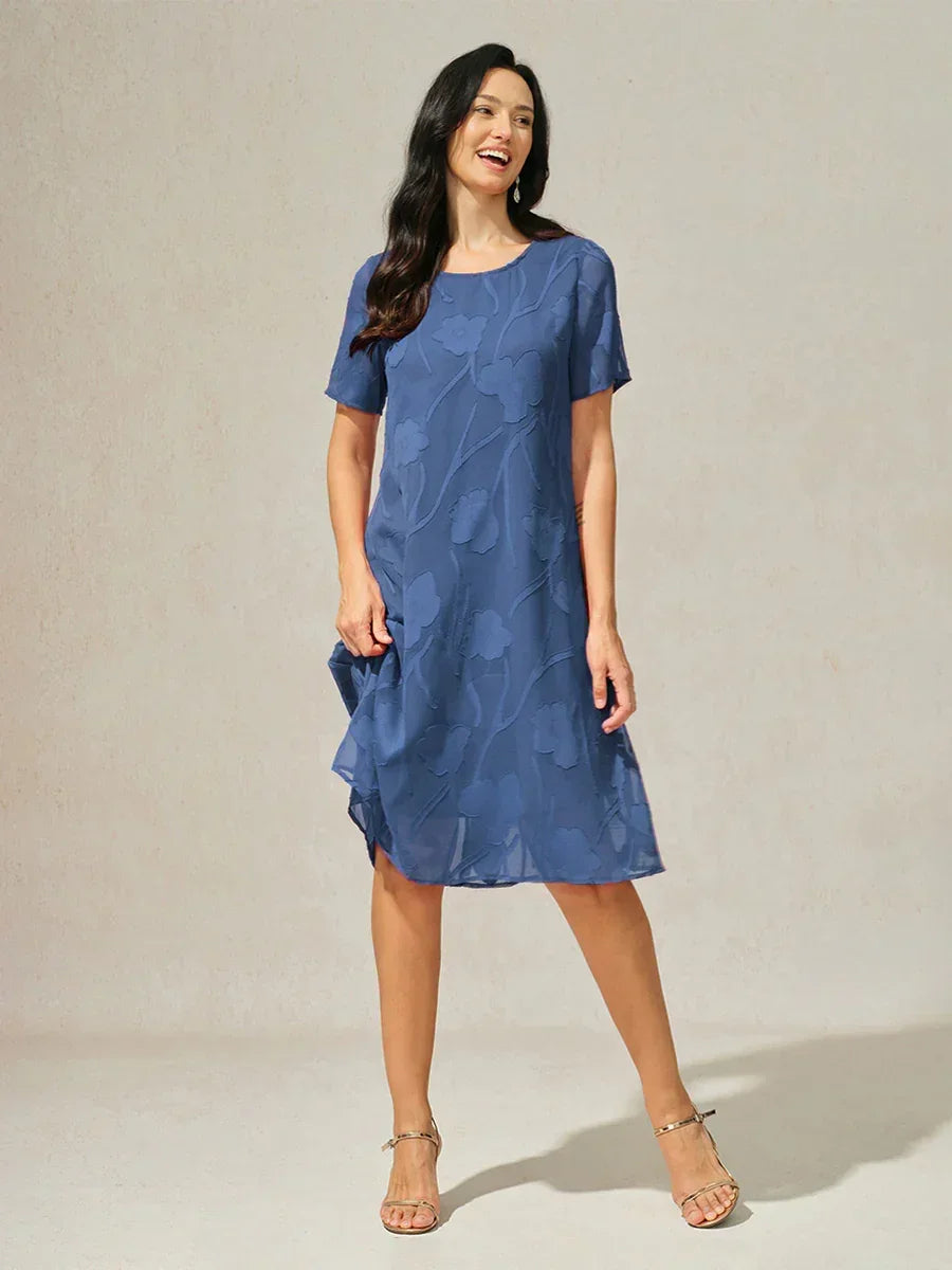 Floral Sheer Chiffon Knee-Length A Line Dress