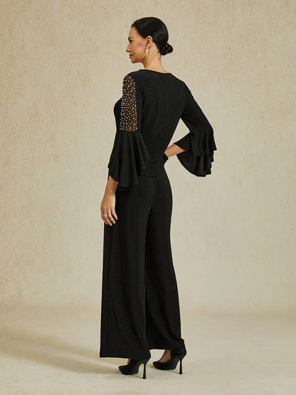 Beaded Illusion Metallic Knit Blouse