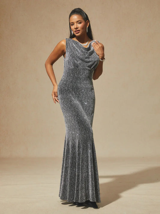Silver Knit Mermaid Dress with Empire Waist