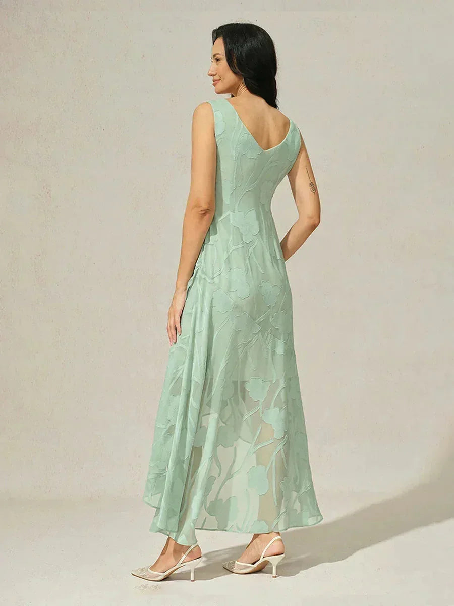 Floral Chiffon Evening Gown with Asymmetrical Hem