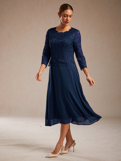 Elegantes Spitzen- und Chiffonkleid in Tea-Länge