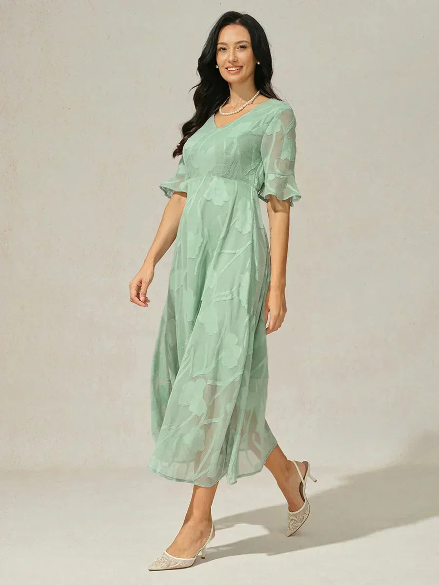 Ruffle Flutter Lace Maxi Dress