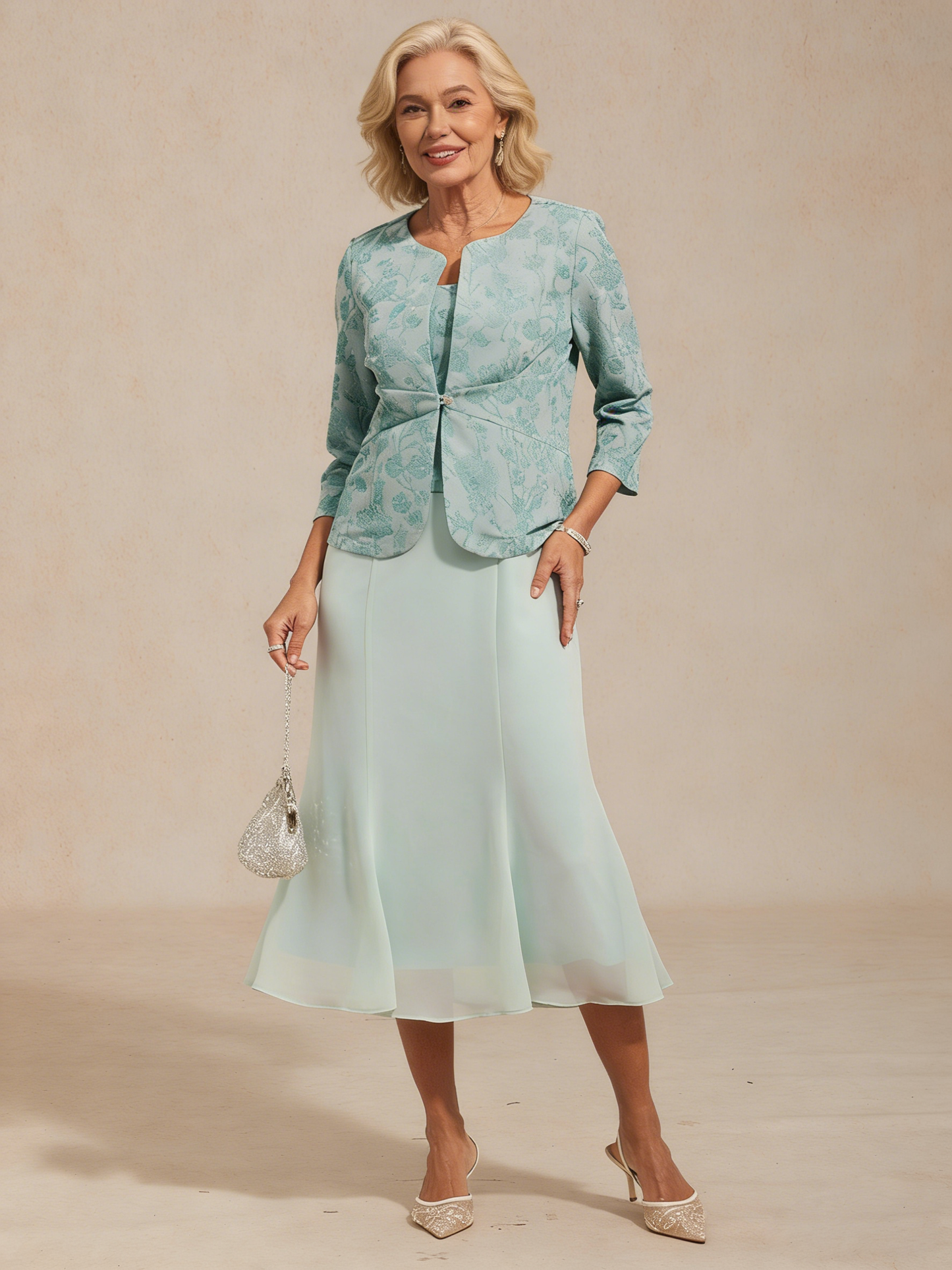 Knit Floral Embellished Jacket Dress