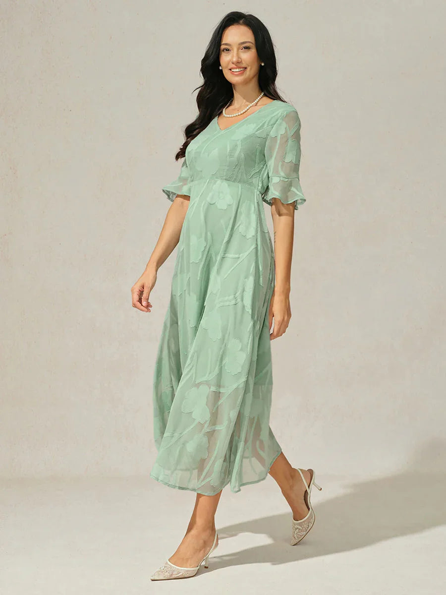 Ruffle Flutter Lace Maxi Dress