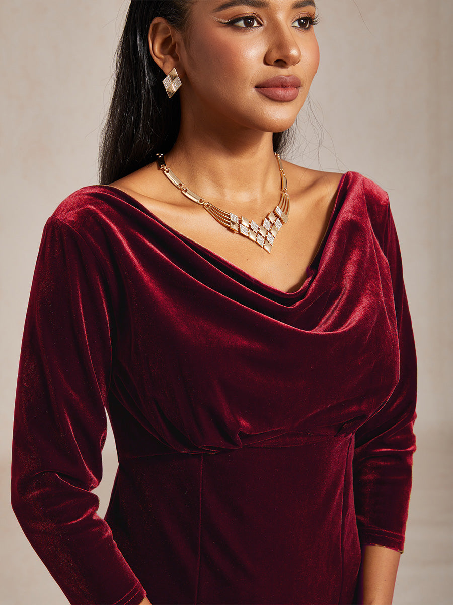 High-Stretch Velvet Midi Dress