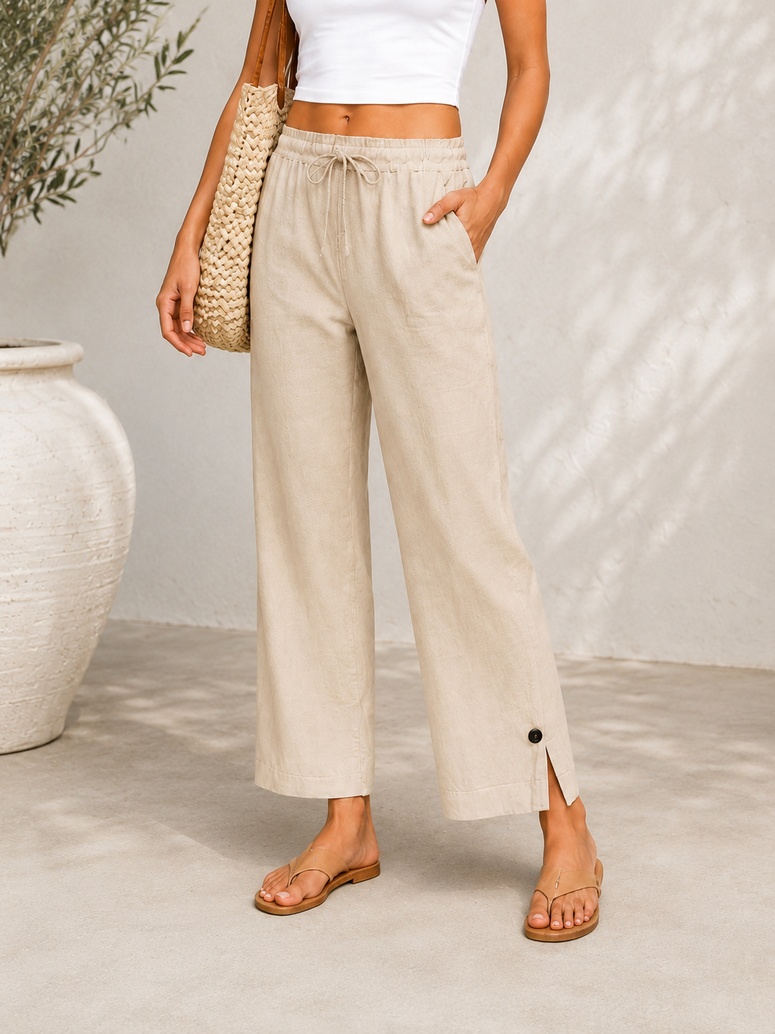 Cotton Linen Pocket Casual Pants