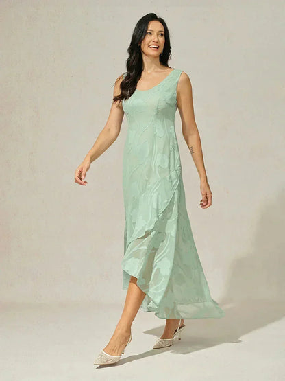 Floral Chiffon Evening Gown with Asymmetrical Hem