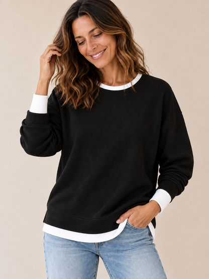 Cotton Textured Patchwork Sweatshirt