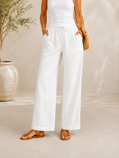 Cotton Linen Drawstring Straight-Leg Pant