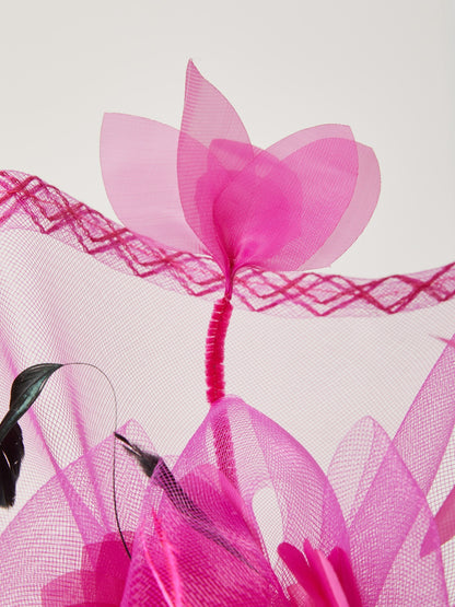 Flowers Feather Net Kentucky Derby Hat