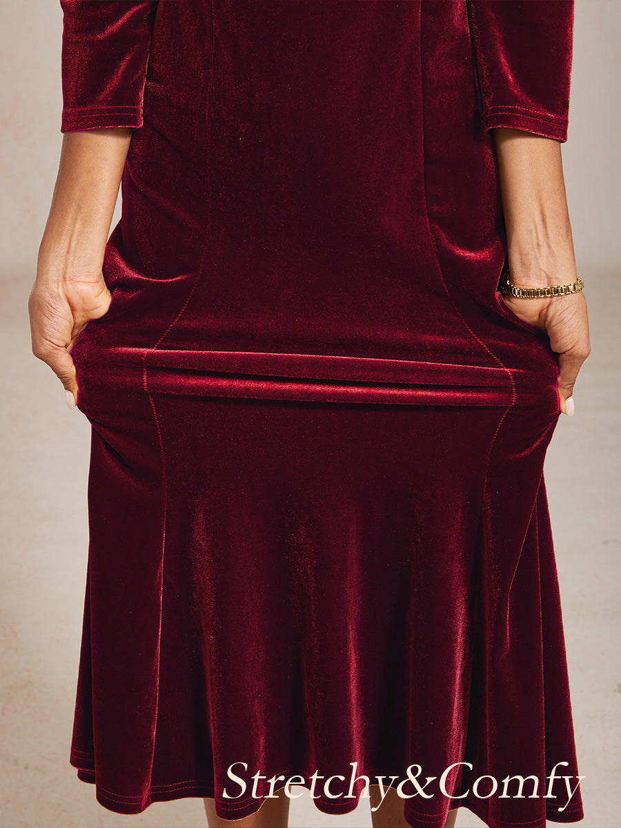 High-Stretch Velvet Sleeveless Midi Dress with Cowl Neck