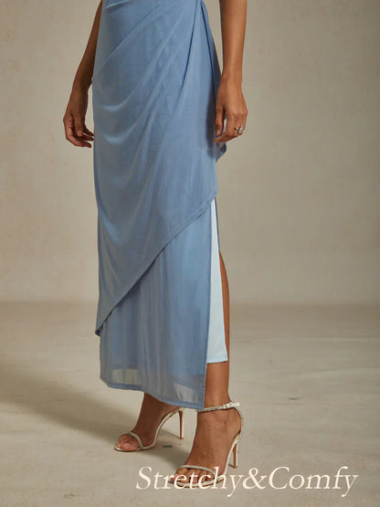 Vestido línea A con encaje roseta y adornos de lentejuelas