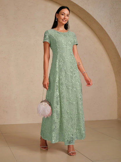 Robe trapèze en dentelle rosette ornée de paillettes