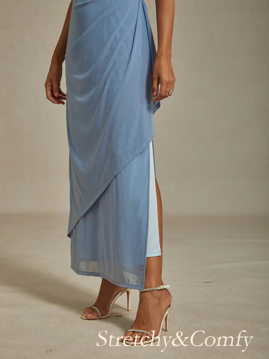 Vestido línea A con encaje roseta y adornos de lentejuelas