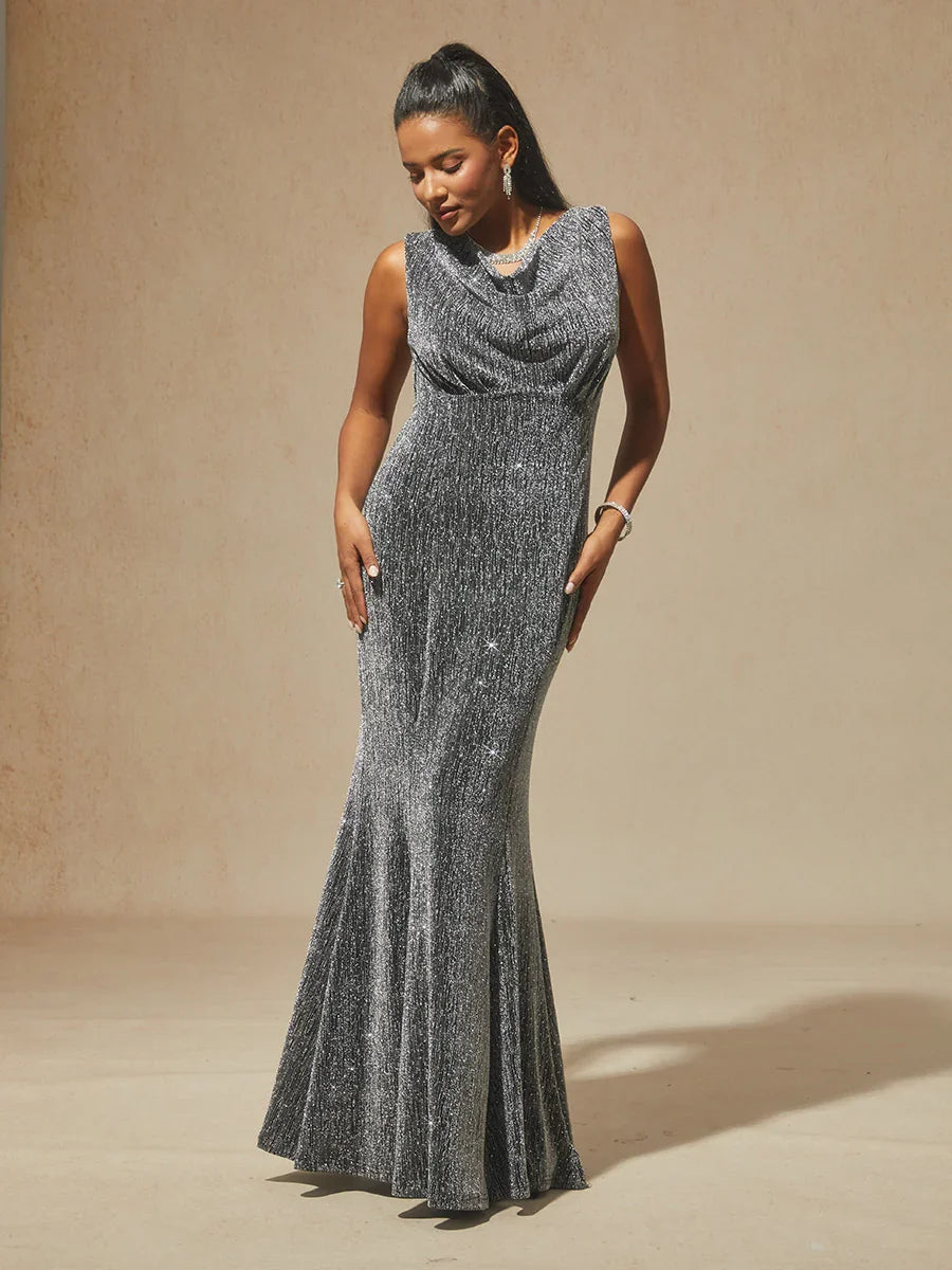 Silver Knit Mermaid Dress with Empire Waist