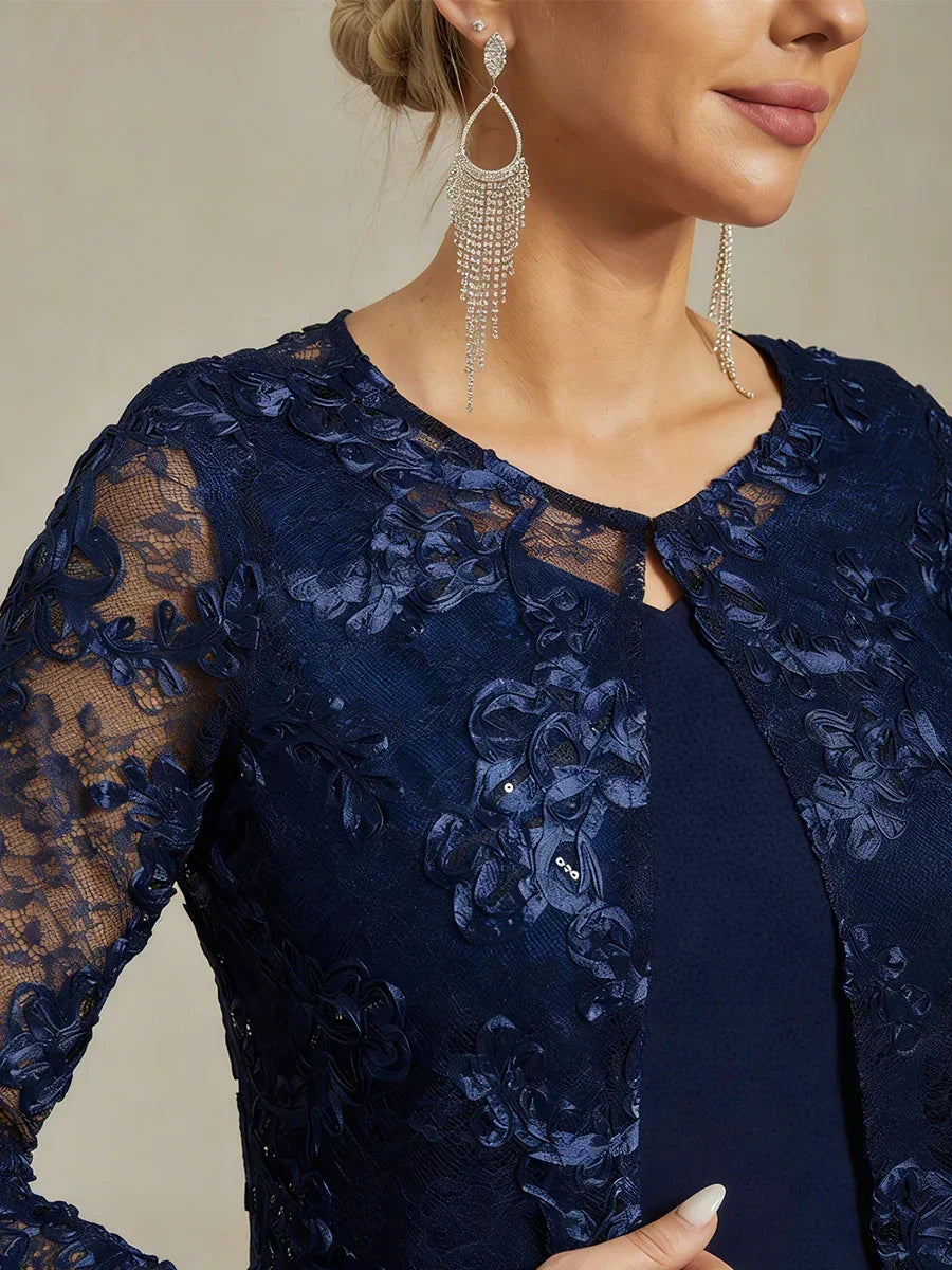 Long Floral Embroidered Lace Jacket Dress