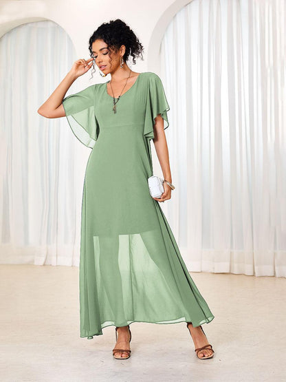 Flutter Sleeve Ruffle Elegant Chiffon Dress