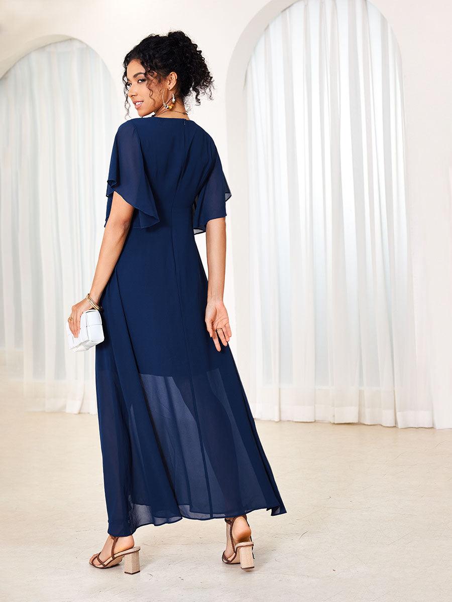 Flutter Sleeve Ruffle Elegant Chiffon Dress