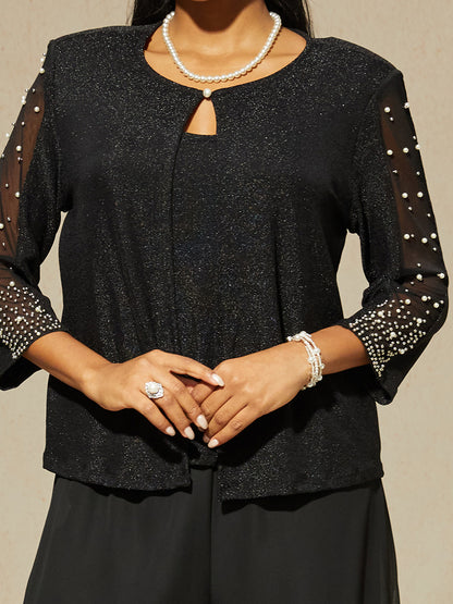 優雅3/4袖金屬感針織上衣（副本）