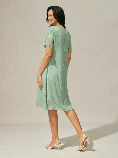 Floral Sheer Chiffon Knee-Length A Line Dress