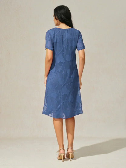 Floral Sheer Chiffon Knee-Length A Line Dress