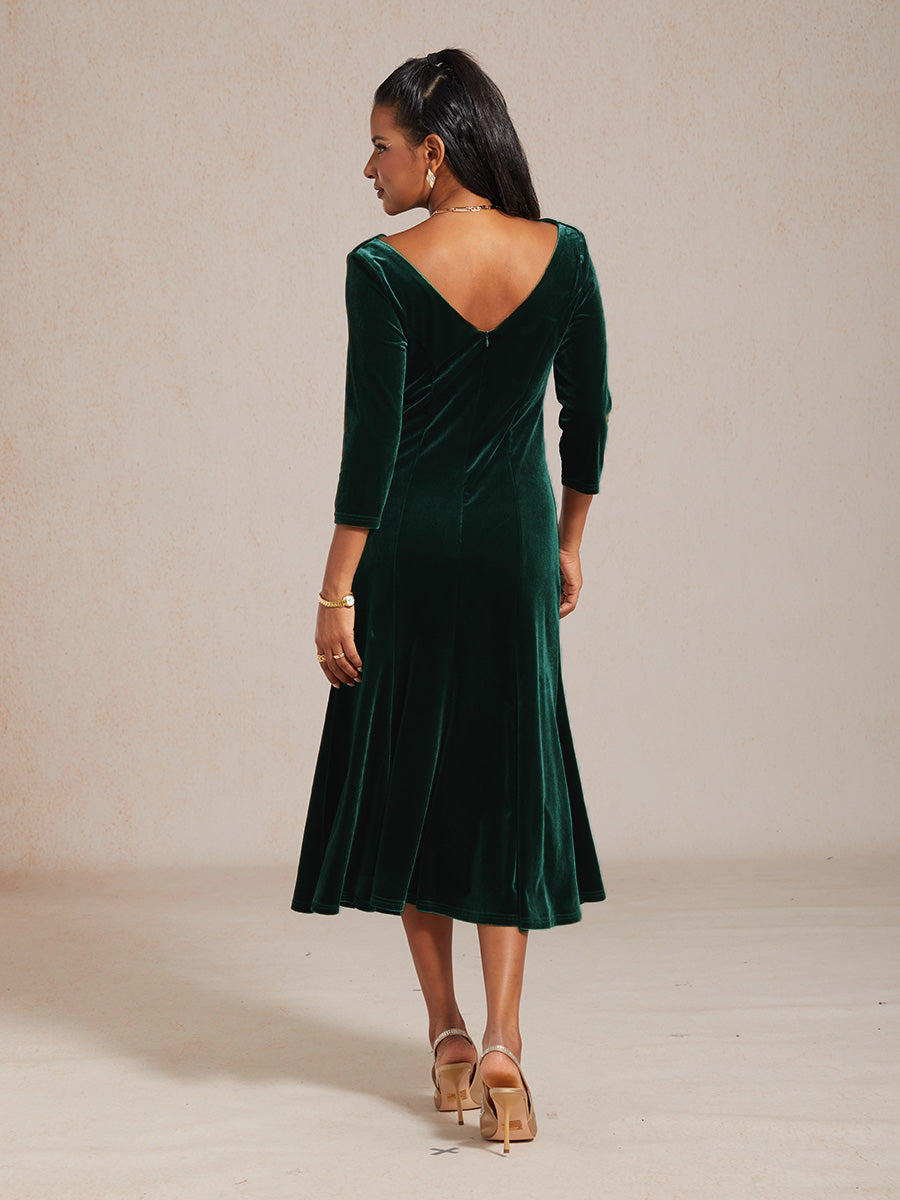 High-Stretch Velvet Midi Dress
