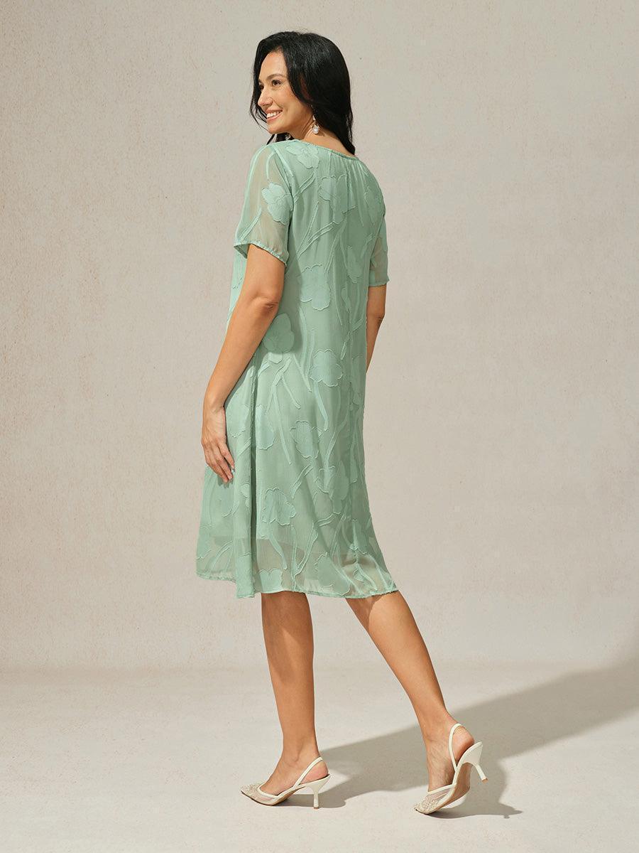 Floral Sheer Chiffon Knee-Length A Line Dress