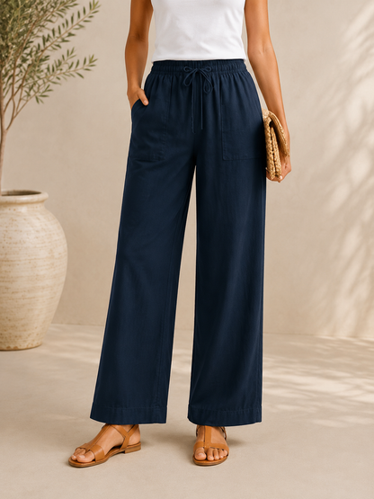 Cotton Linen Drawstring Straight-Leg Pant