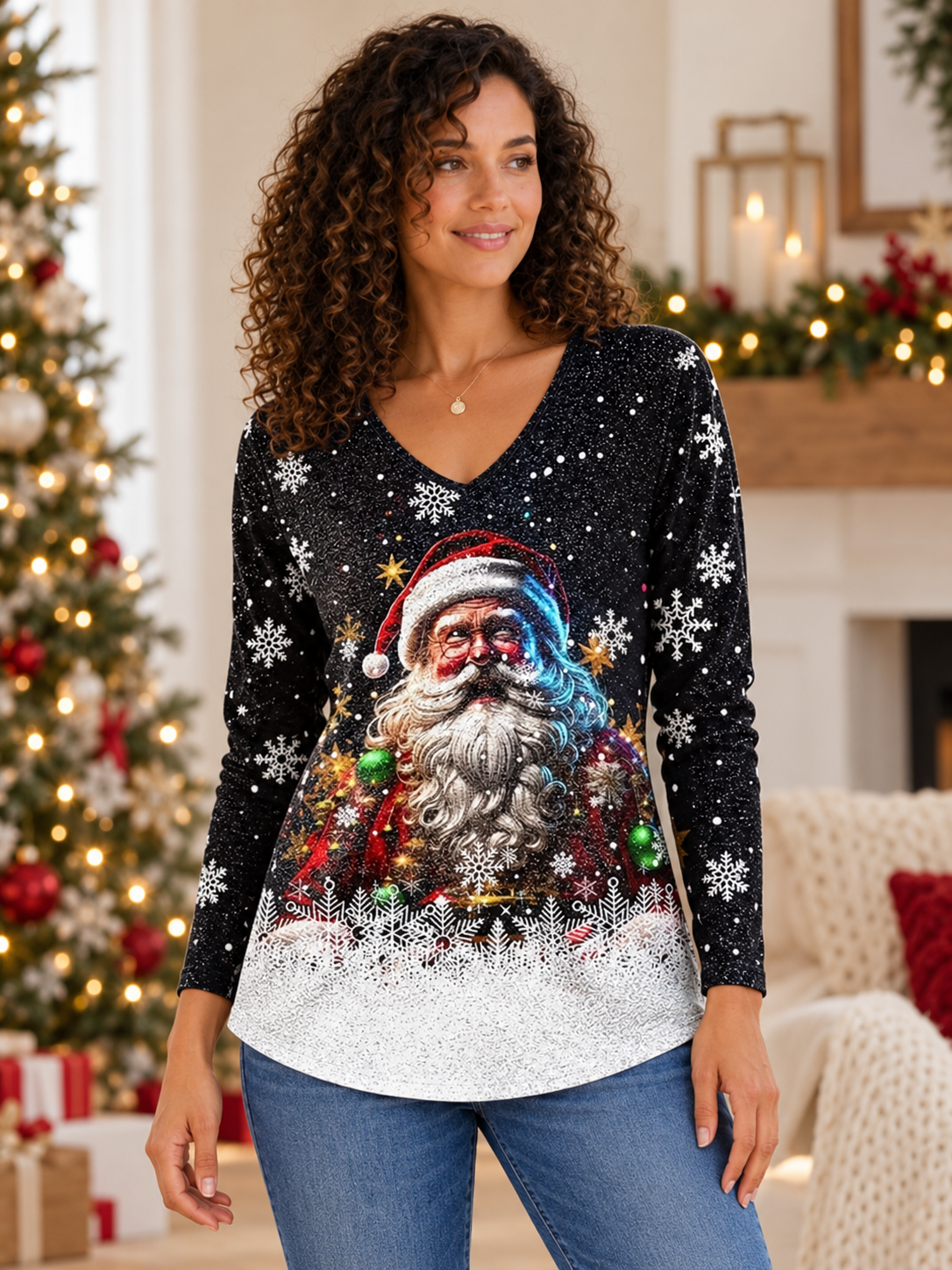 Christmas Graphic V-Neck Tee