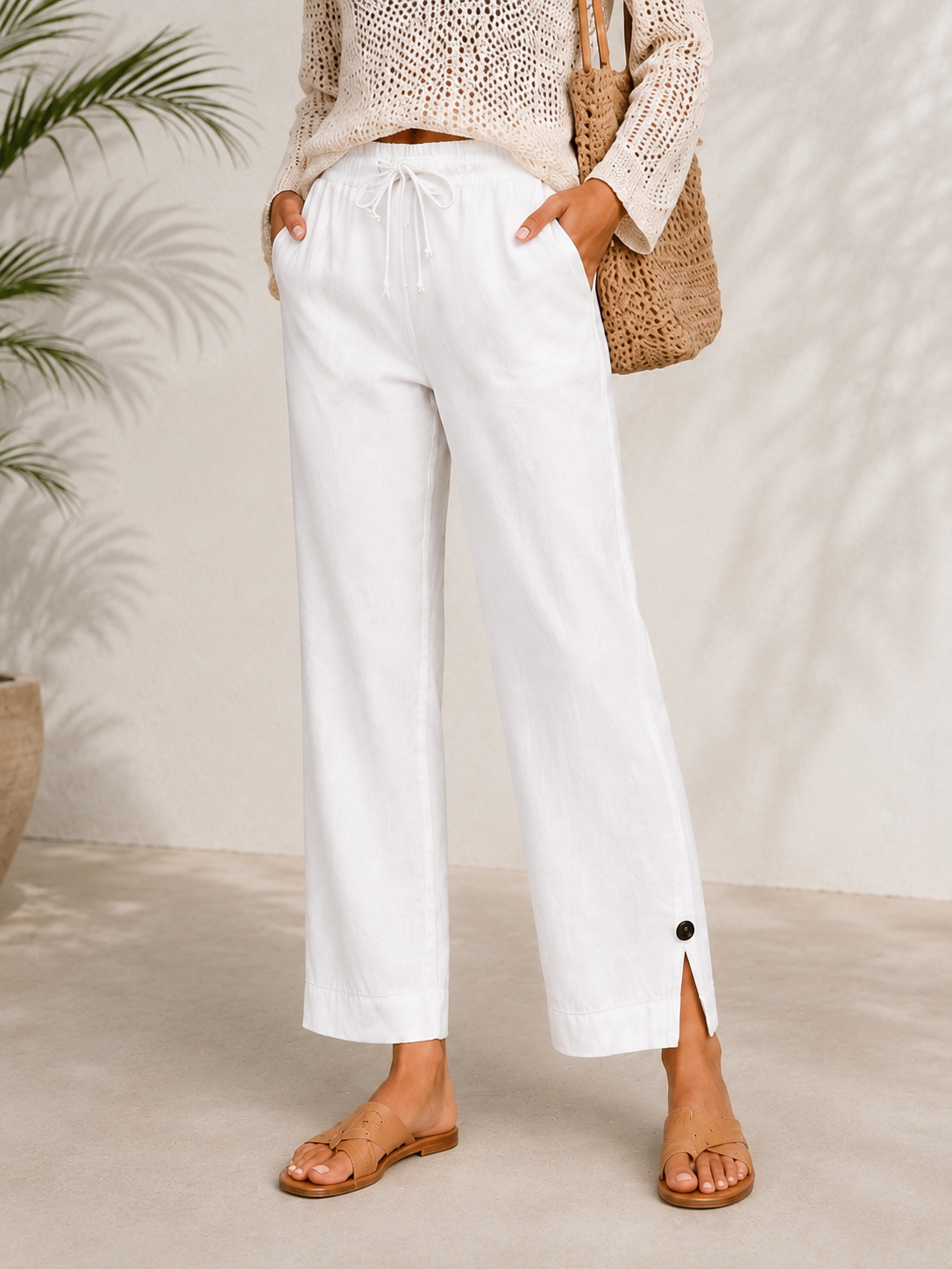 Cotton Linen Pocket Casual Pants