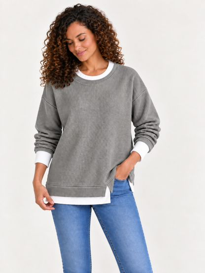 Cotton Waffle Patchwork Sweatshirt