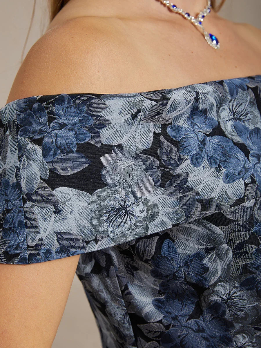 Off the Shoulder Metallic Floral Jacquard Ballgown – vvcloth