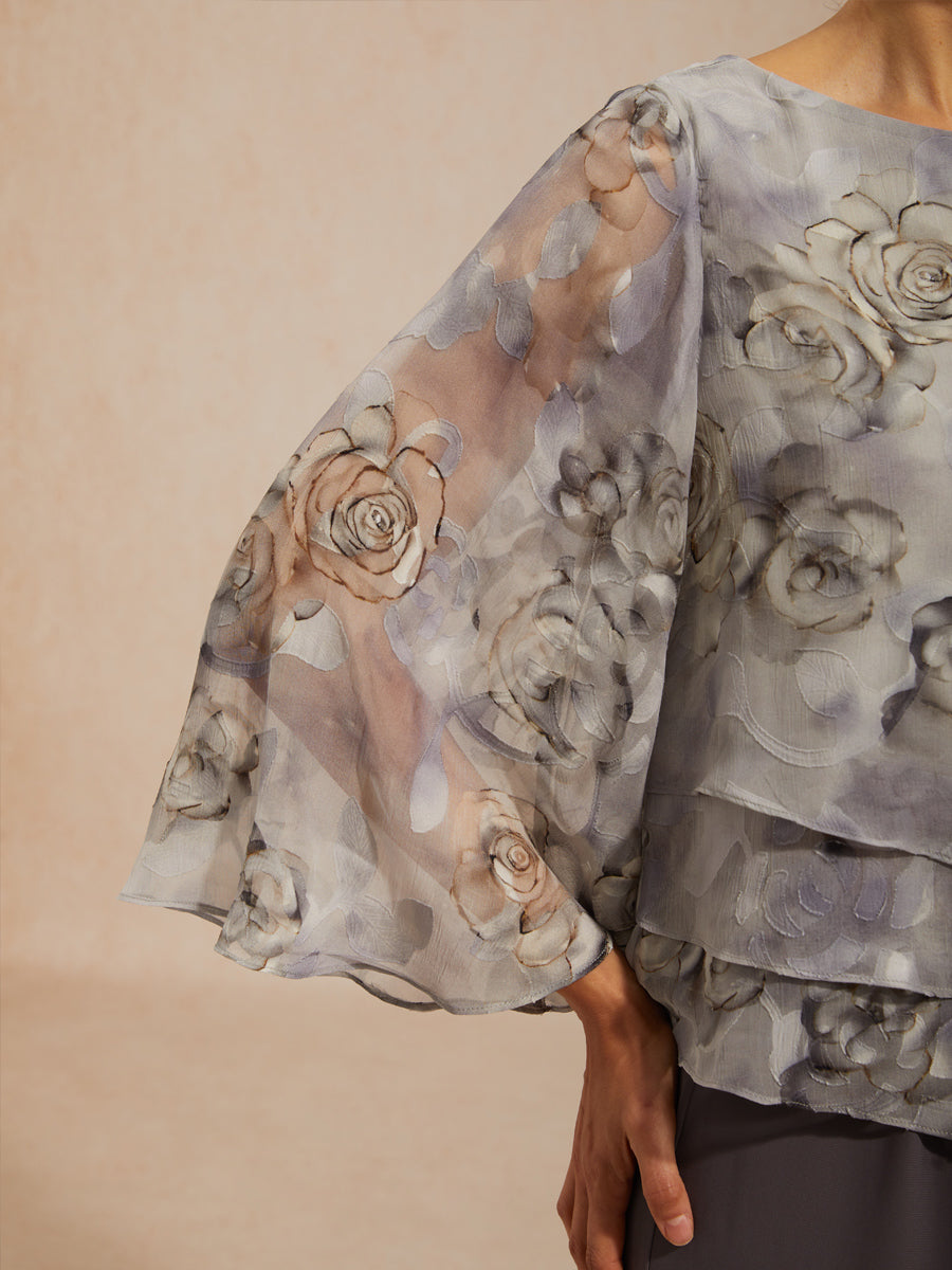 Lace Chiffon Layered Blouse with Floral Print