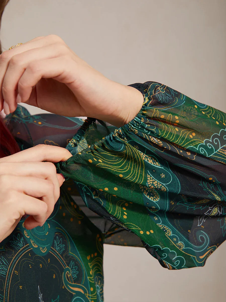 Blusa elegante bohemia de gasa con mangas con volantes