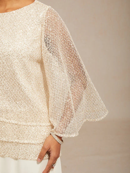 Bell Sleeves Mesh Sequin Layered Top