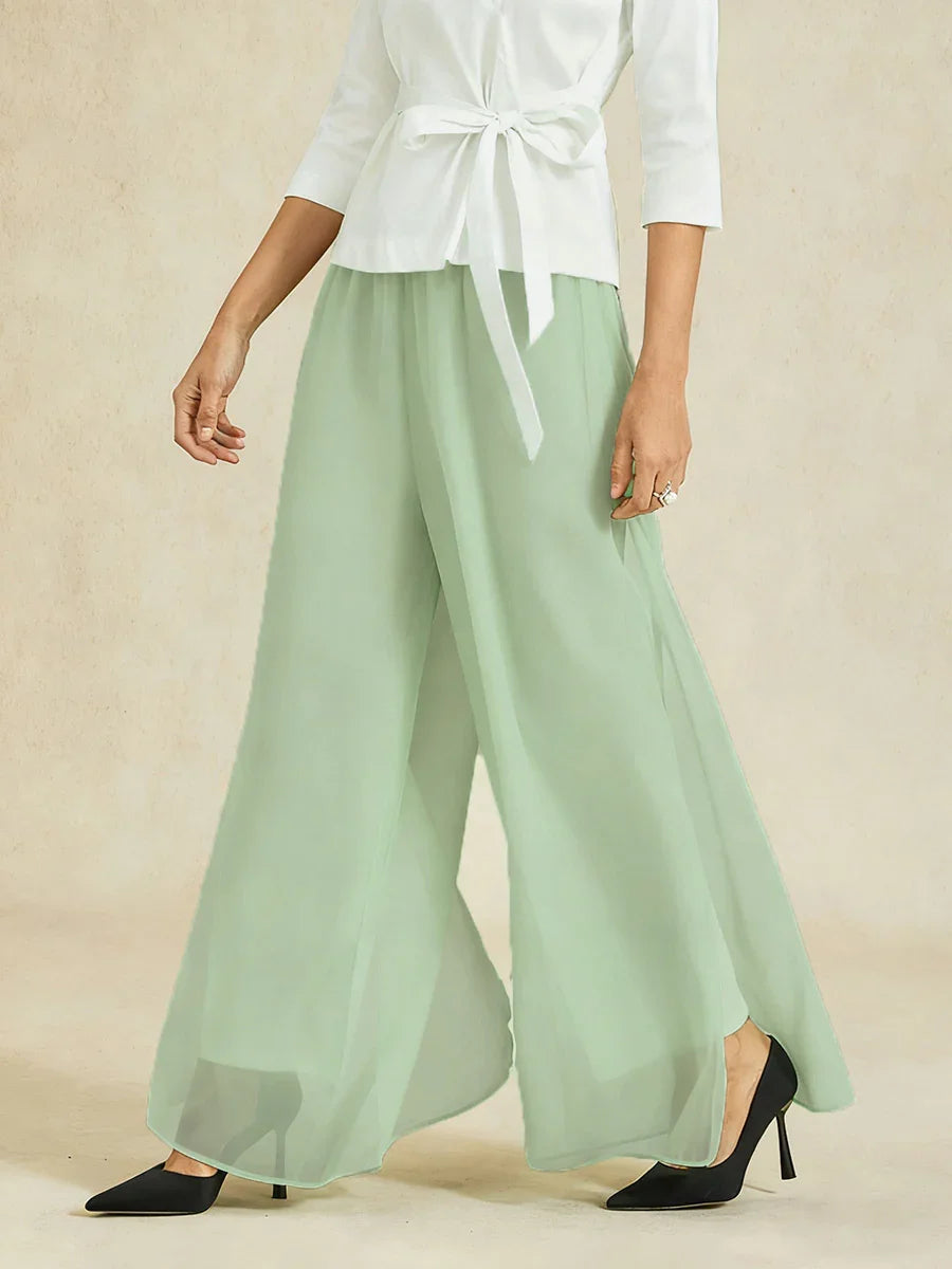 Pantalon droit avec superposition en chiffon à fente sur la jambe