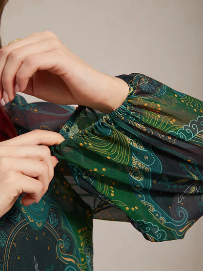 Elegante Boho Chiffon Blouse met Ruches aan de Mouwen