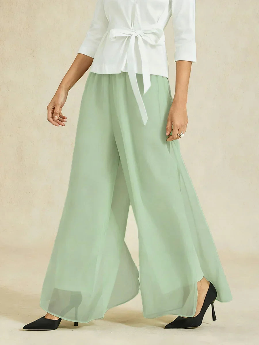 Pantalon droit avec superposition en chiffon à fente sur la jambe