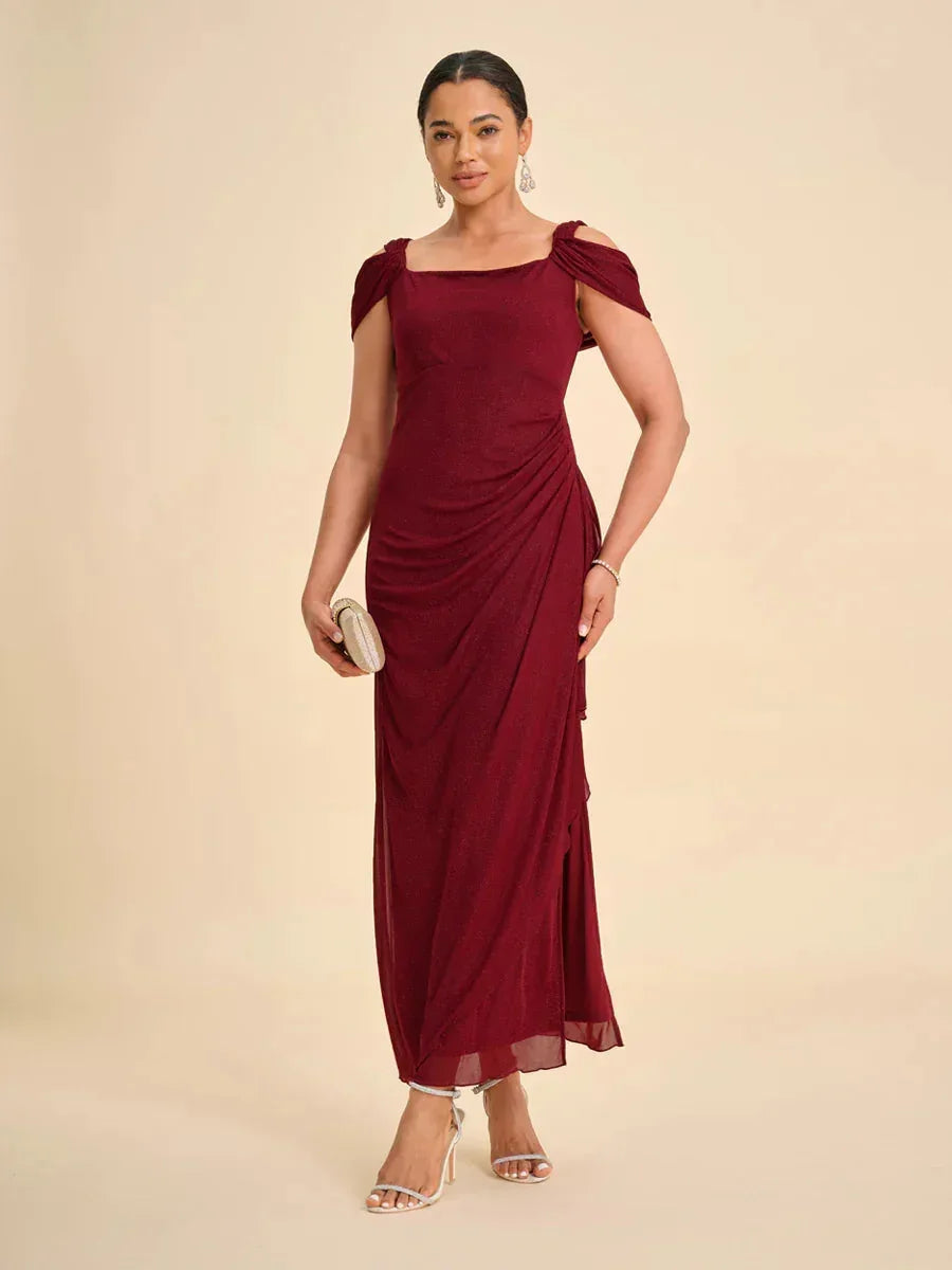 Ankle-Length Cold Shoulder Glitter Mesh Dress