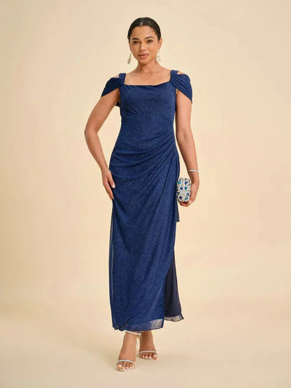 踝長露肩亮片網紗洋裝