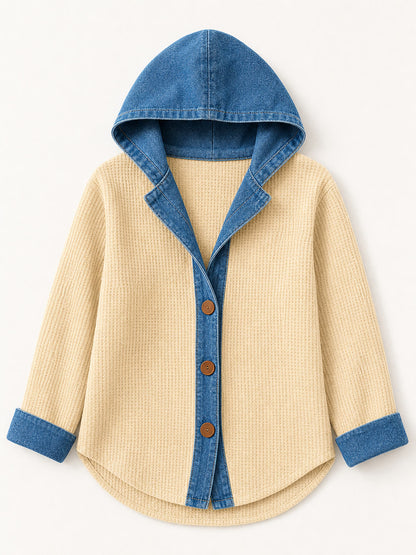 Cotton Waffle Denim Patchwork Shirt