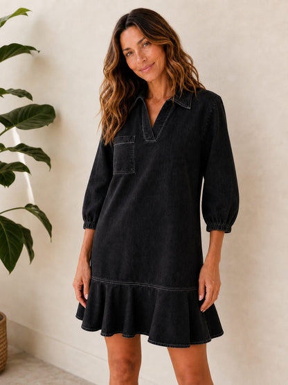Knee-Length Denim Dress
