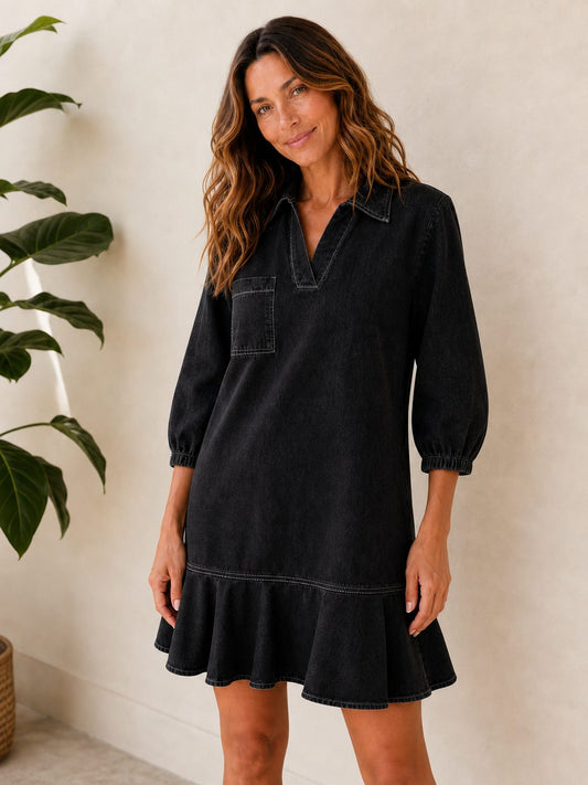Knee-Length Denim Dress