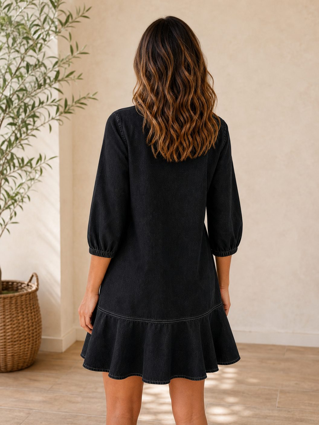 Knee-Length Denim Dress