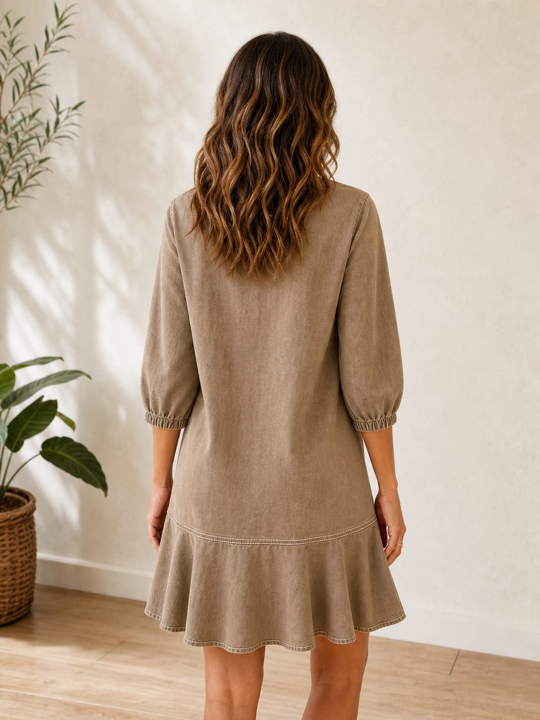 Knee-Length Denim Dress