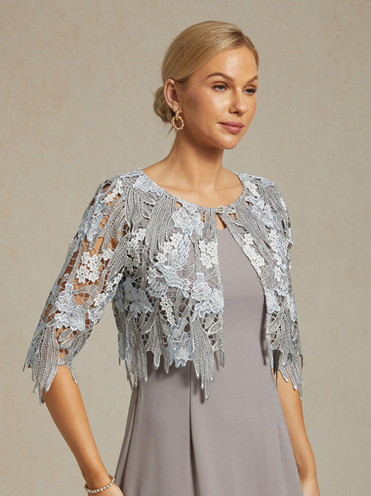 Chic Embroidered Lace Jacket with Rhinestone Button